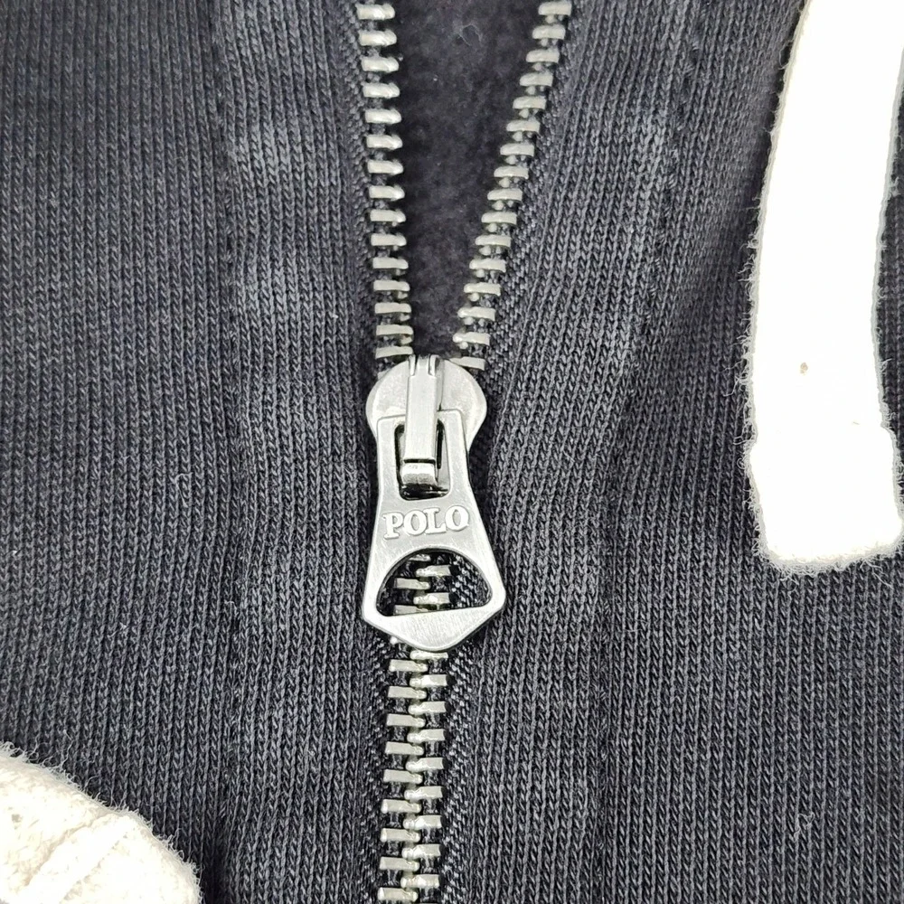 Polo Ralph Lauren Hoodie Mens L Black Thick Waffle Knit Fleece Pullover Zip Pony - Picture 3 of 10